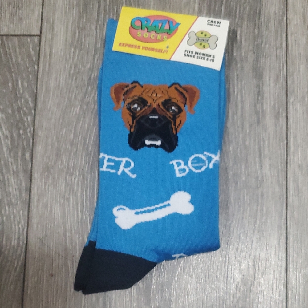 Crazy Socks Boxer Dog Blue Casual Crew Socks